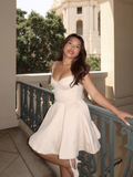Fashion Beige Sweetheart Spaghetti Strap Design A-line Party Dress Homecoming Dress HZ1024