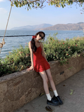 Vintage Red A-Line Tiered Homecoming Dress Party Dress Cocktail Dress HZ1024