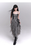 Simple Fashion Gray Rose Flower Design Women Spaghetti Strap Dress HZ1024