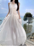 Simple Fashion White Sleeveless See-through Design Elegant A-line Vest Dress HZ1024