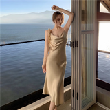 New Simple Design A-line Satin Sleeveless Spaghetti Strap Dress HZ1024