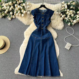 Vintage French Audrey Hepburn Waisted Design Denim Dress HZ1024