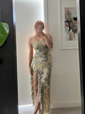 Sweet Strapless Floral Design Irregular Hem A-line Women Dress HZ1024