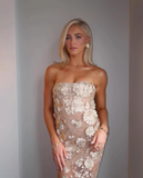 Simple 3D Floral Strapless Design A-line Tulle Women Dress HZ1024