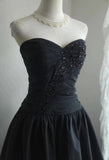 Vintage Black Sweetheart Beading Design A-line Strapless Party Dresses Homecoming Dresses, HZ1024