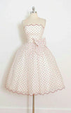 Vintage Red Polka Dot Bowknot Strapless A-Line Homecoming Dress Party Dress Cocktail Dress HZ1024
