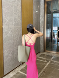 New Fashion Casual Rose Pink Sleeveless Halter Dress HZ1024