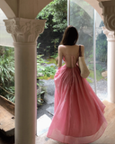 Simple Fashion Rose Pink Backless Loose-fitting Design A-line Spaghetti Strap Dress HZ1024