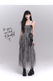 Simple Fashion Gray Rose Flower Design Women Spaghetti Strap Dress HZ1024