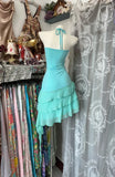 Retro Blue Sweetheart Ruffle Design A-line Chiffon Party Dress Homecoming Dress HZ1024