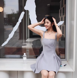 New Simple Square Collar Design A-line Sleeveless Spaghetti Strap Dress HZ1024