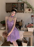 Sweet V-neck Irregular Ruffled Hem Design A-line Spaghetti Strap Dress HZ1024