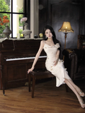 New Elegant Three-dimensional Floral Decoration Slim Mermaid Spaghetti Strap Dress HZ1024