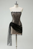 Stylish Sequined Black Lace Corset Design A-line Strapless Homecoming Dress HZ1024