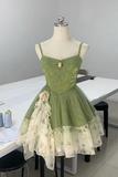 Vintage Green Spaghetti Strap Applique A-line Tulle Short Homecoming Dresses HZ1024