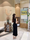 New Fashion Black Sleeveless Elegant Split Spaghetti Strap Dress HZ1024