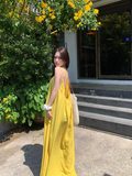 New Fashion Yellow Loose-fitting Design A-line Spaghetti Strap Dress HZ1024