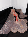 Gorgeous Shiny Beaded Exquisite Embroidery 3D Butterflies Mermaid Floor-length Evening Dress Prom Dresses HZ1024