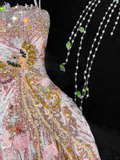 Gorgeous Sparkling Pink Beaded Applique Mermaid Design Exquisite Embroidery Evening Dress Prom Dresses HZ1024