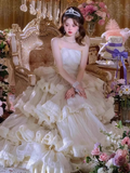 Elegant White Strapless Tiered Sweet 16 Quinceanera A-Line Tulle Evening Dress Ball Gown HZ1024
