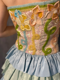 Retro Colorful Strapless Floral Design A-line Short Tiered Homecoming Dress HZ1024