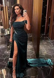 Elegant Mermaid Spaghetti Strap Prom Dress Pleated High Slit Evening Gown Party Dress Long Formal Dress HZ1024