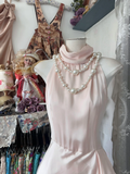 Vintage Pink Irregular Ruffle Hem Elegant A-Line Chiffon Long Evening Dress Prom Dresses HZ1024