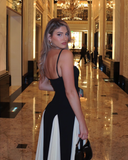 Vintage Black and White A-Line Prom Dress Spaghetti Strap Evening Dress Long Formal Dress HZ1024