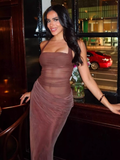 Simple Dark Khaki Halter Dress Design A-line Tulle Women Dress HZ1024