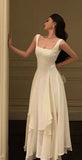 Vintage White Chiffon Long Prom Dress A-Line Ruffle Formal Dress HZ1024