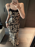 Simple Fashion Beige Floral Design A-line Beach Holiday Spaghetti Strap Dress HZ1024