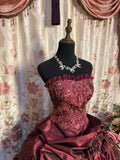 Vintage Burgundy Strapless Sequin Sweet 16 Quinceanera A-Line Evening Dress Ball Gown HZ1024