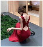 Simple Elegant Square Collar Design A-Line Sleeveless Strap Dress HZ1024