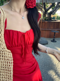 Vintage Red A-Line Tiered Homecoming Dress Party Dress Cocktail Dress HZ1024