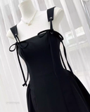 Simple Black Square Collar Design A-line Sleeveless Spaghetti Strap Puffy Dress HZ1024
