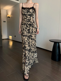 Simple Fashion Beige Floral Design A-line Beach Holiday Spaghetti Strap Dress HZ1024