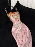 Sparkling Pink Beaded Sequined Design Elegant Mermaid Prom Dress Evening Dress HZ1024