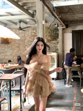 Retro Champagne 3D Flower Design Tulle Design A-line Short Party Dress Homecoming Dresses HZ1024