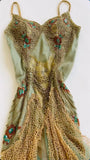 Vintage Green Beaded Chiffon Embroidery Prom Dress A-Line Spaghetti Strap Evening Dress Long Formal Dress HZ1024
