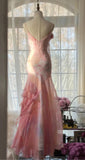 Vintage Pink Floral A-line Spaghetti Strap Irregular Hem Evening Dress Prom Dresses HZ1024