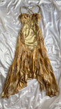 Vintage Golden Sweetheart Applique A-line Spaghetti Strap Evening Dress Prom Dresses HZ1024