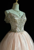 Vintage Pink Beaded Embroidery A-Line Homecoming Dress Spaghetti Strap Party Dress Short Chiffon Cocktail Dress HZ1024