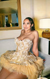 Vintage Golden Sweetheart Homecoming Dress A-Line Party Dress Applique Short Cocktail Dress HZ1024