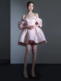 Cute Pink Off-the-shoulder Short A-Line Party Dress Cocktail Dress Homecoming Dress HZ1024