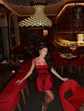 Vintage Burgundy Satin Spaghetti Strap Short A-Line Party Dress Cocktail Dress Homecoming Dress HZ1024