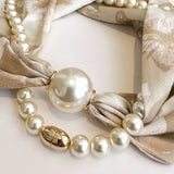 Simple Vintage Butterfly Pattern Design Magnetic Buckle Pearl Soft Silk Scarf HZ1024