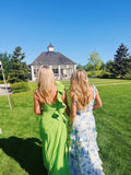 Beautiful Blue Floral Shoulder Strap Sheath Tiered Party Dress Bridesmaid Dress HZ1024