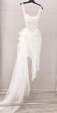 Vintage White Irregular Skirt Hem Sheath Tulle Prom Dress Party Dress Evening Dress HZ1024