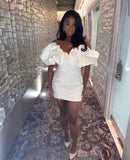 Vintage White Off-the-shoulder Satin Design Bodycon Party Dress Homecoming Dress HZ1024