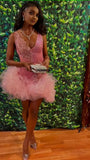 Vintage Pink Applique Beaded A-Line Short Party Dress Cocktail Dress Homecoming Dress HZ1024